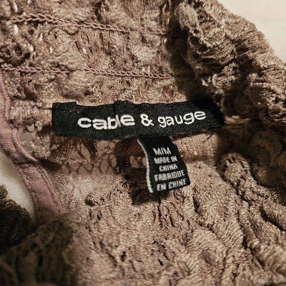 Blush Mock Neck Lace Blouse with Long Sleeves Medium Cable and Gauge - Picture 3 of 6